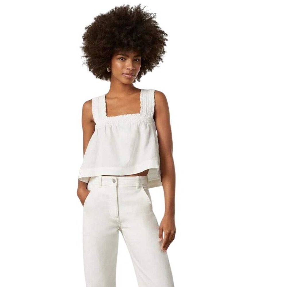 EVERLANE Smocked Peplum Tank White Minimal Cotton Top XS